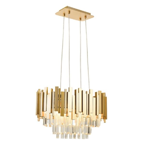 ACA Decor Κρεμαστό Φωτιστικό Empire 4Φ Αλουμινίου Σαμπανιζέ Χρυσό με Κρύσταλλα Διάφανα