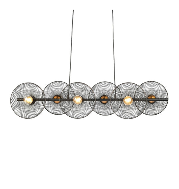 ACA Decor Κρεμαστό Φωτιστικό Ράγα Kobe 6Φ Μεταλλικό Μαύρο Ματ με Σατινέ Ορείχαλκο